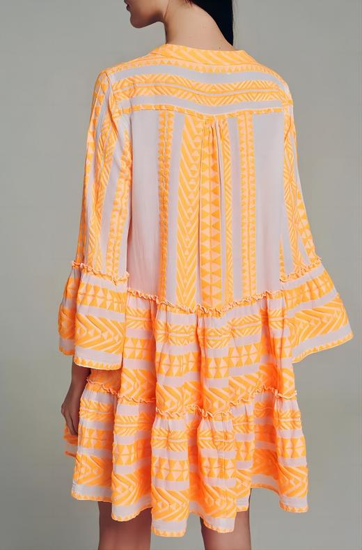 Devotion Twins - ELLA DRESS SHORT - Neon Orange / Off White - 女装 - 连身裙 - 橙色 商品图2