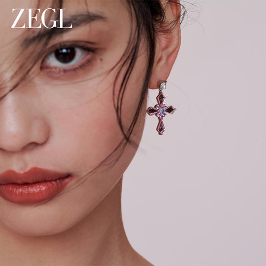 ZEGL设计师仙甜十字架系列紫色耳环女小众高级感耳钉耳夹银针耳饰 商品图3
