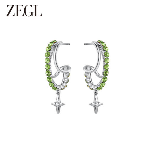 ZEGL设计师悦动系列绿色星星耳环女小众设计感高级耳钉银针耳饰品 商品图0
