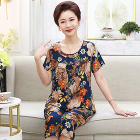 【妈妈夏装新款棉绸套装】舒适亲肤，适合大码奶奶老人穿着，夏季短袖T恤衫，中老年女装必备，让你与众不同！