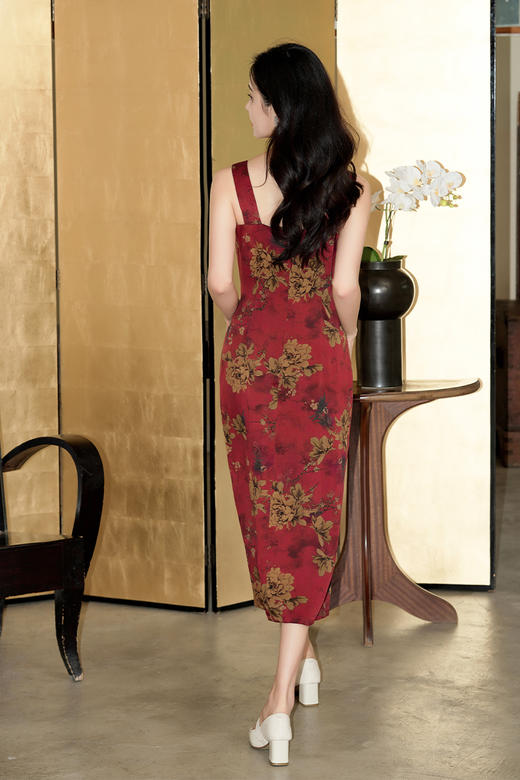 明月优选#『妙玄-中国红』23姆米重磅山茶花香云纱吊带裙，上身高级感满满，夏季吊带裙必备! 商品图1