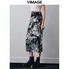 VIMAGE纬漫纪秋季新款高腰复古印花开叉半身裙V2006602 商品缩略图2