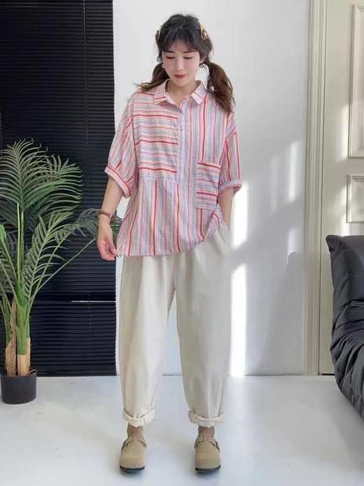 女棉麻条纹衬衫2735 商品图1