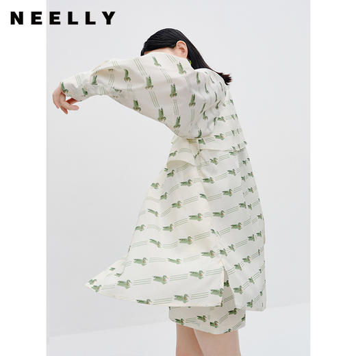 NEELLY纳俪商场同款高级时尚套装显瘦遮肉印花衬衫短裤气质两件套N23072Z01056 商品图2