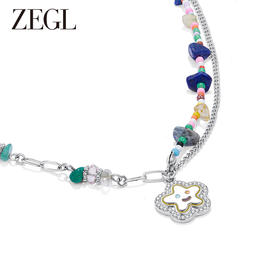 ZEGL彩色笑脸串珠项链女轻奢小众2023新款爆款甜酷夏季双层锁骨链