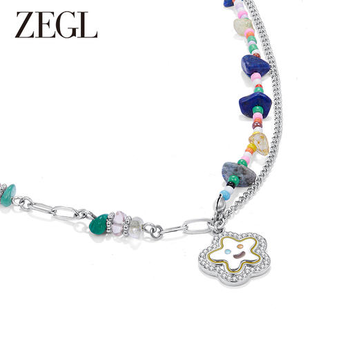 ZEGL彩色笑脸串珠项链女轻奢小众2023新款爆款甜酷夏季双层锁骨链 商品图0