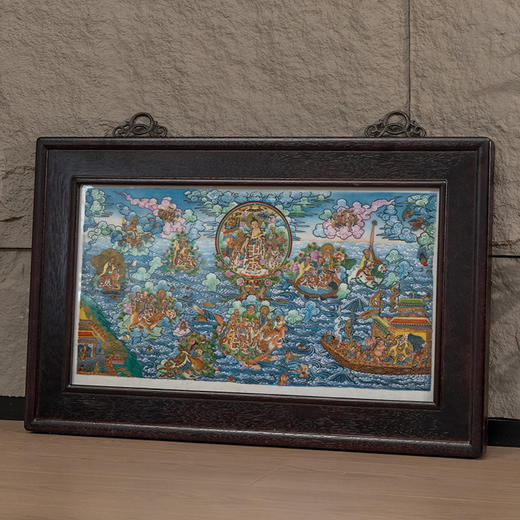 民国 红木镶粉彩阿弥陀佛之净土瓷板画挂屏 商品图4