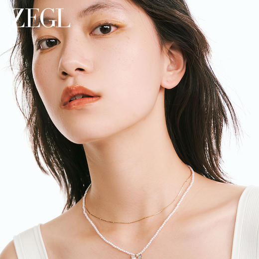 ZEGL蝴蝶人造珍珠叠戴项链女轻奢小众高级感2023年新款双层锁骨链 商品图2