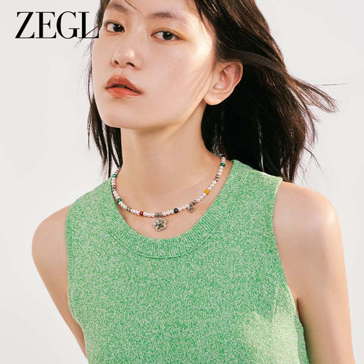 ZEGL笑脸串珠项链女轻奢小众高级感人造珍珠法式复古锁骨链配饰品 商品图3