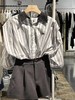 【门店同款】2023年夏季肩膀褶皱条纹短款衬衫 150585745 商品缩略图0