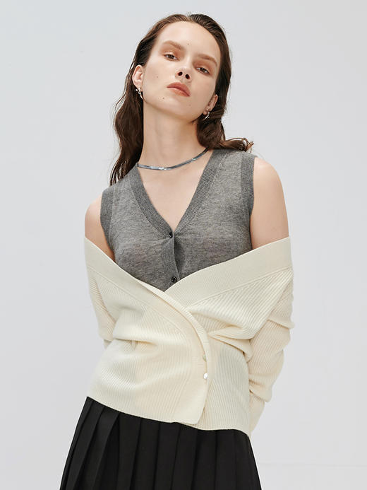 Self Who绵羊毛可拆两件套毛衣针织衫背心解构主义风开衫2023夏 商品图0