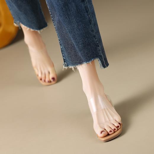 ZHR透明水晶跟凉拖一字带粗跟水晶鞋一脚蹬凉拖鞋女2023新款夏季 商品图4