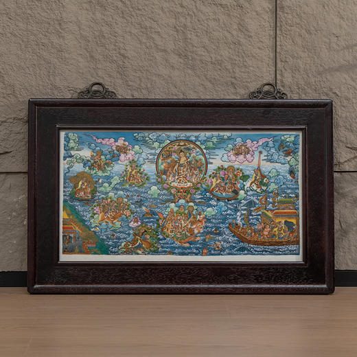 民国 红木镶粉彩阿弥陀佛之净土瓷板画挂屏 商品图0