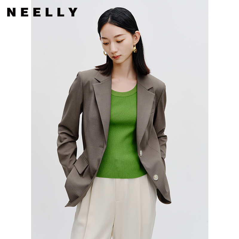 NEELLY纳俪商场同款西装外套女气质翻驳领正肩职业通勤西服上衣N23072W01040