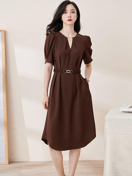 米思阳2024夏季新款时尚气质通勤纯色连衣裙短袖直筒中长裙1278 商品图1