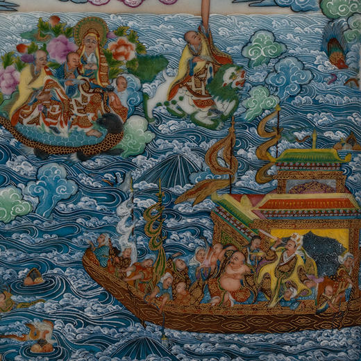 民国 红木镶粉彩阿弥陀佛之净土瓷板画挂屏 商品图3