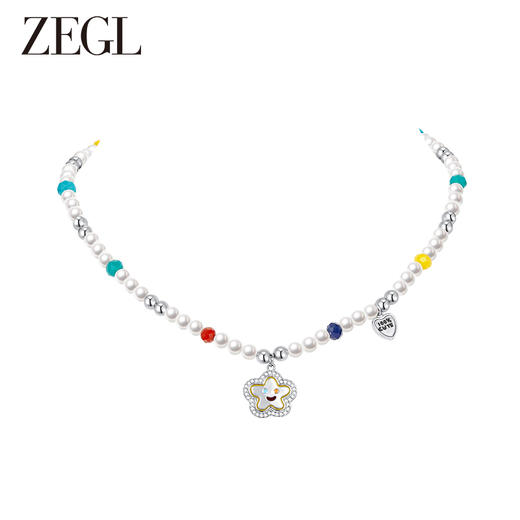 ZEGL笑脸串珠项链女轻奢小众高级感人造珍珠法式复古锁骨链配饰品 商品图1
