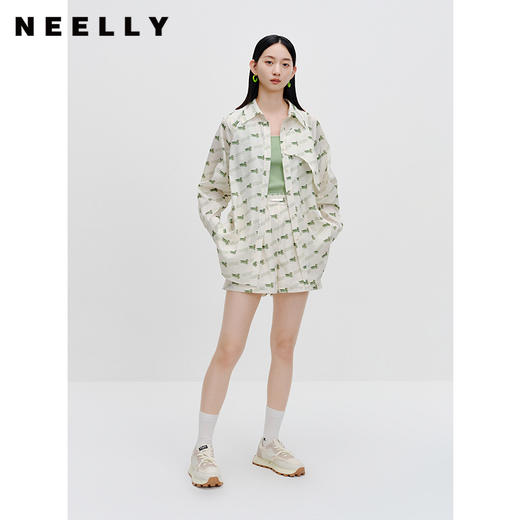 NEELLY纳俪商场同款高级时尚套装显瘦遮肉印花衬衫短裤气质两件套N23072Z01056 商品图1