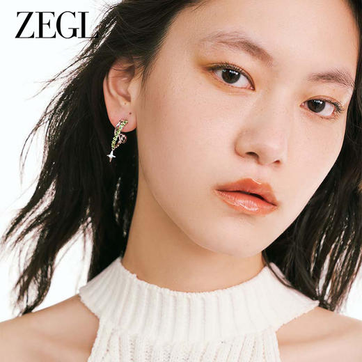 ZEGL设计师悦动系列绿色星星耳环女小众设计感高级耳钉银针耳饰品 商品图4