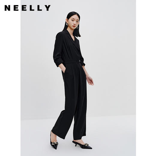 NEELLY纳俪商场同款气质黑色连体裤女雪纺收腰系带西装时尚套装N23072Q01060 商品图0