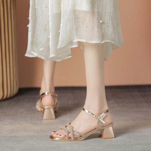 ZHR水钻凉鞋女2023新款夏季粗跟凉鞋女外穿仙女风配裙子中高跟鞋 商品图8