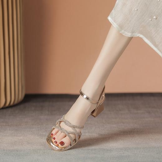 ZHR水钻凉鞋女2023新款夏季粗跟凉鞋女外穿仙女风配裙子中高跟鞋 商品图7