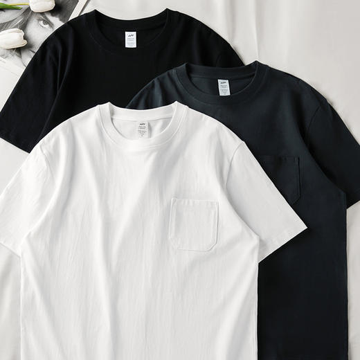 「6色可选！230g精梳棉」短袖男纯色宽松嘻哈T恤女设计感口袋日系潮牌情侣上衣T恤 商品图1