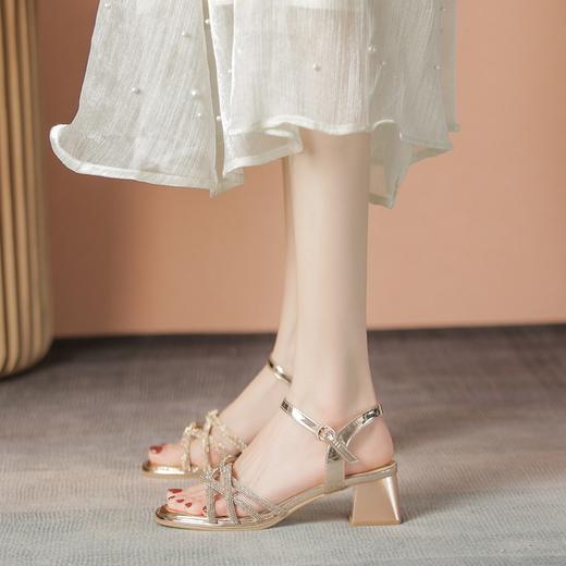 ZHR水钻凉鞋女2023新款夏季粗跟凉鞋女外穿仙女风配裙子中高跟鞋 商品图6