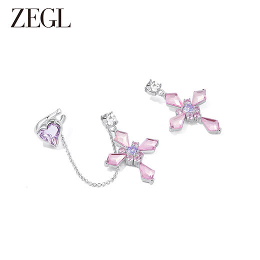 ZEGL设计师仙甜十字架系列紫色耳环女小众高级感耳钉耳夹银针耳饰 商品图0