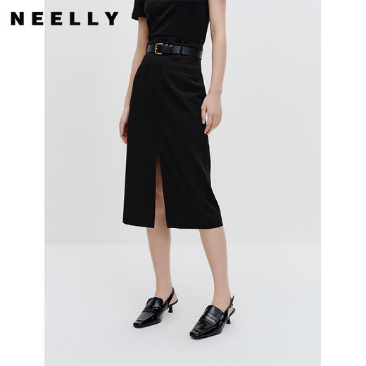 NEELLY纳俪商场同款西装半身裙女收腰前开叉直筒A字裙简约通勤N23072E01052 商品图0