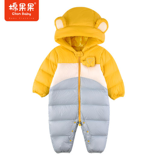 棉果果秋季新品男童防钻绒可爱撞色拼接5A抗菌轻羽绒连体衣爬服哈衣连身衣M312722923452 商品图1