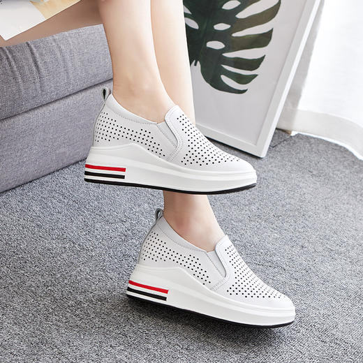 ZHR休闲小白鞋女网洞鞋2023夏秋新款一脚蹬厚底坡跟小白鞋 商品图4