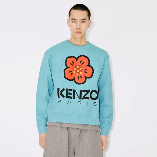 KENZO 高田贤三 男士棉质海棠花徽标印花长袖卫衣 浅蓝色 FD55 SW445 4ME 69 商品图1