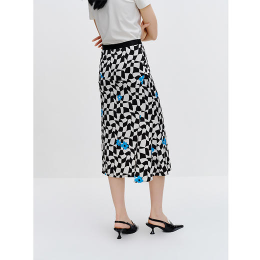 NEELLY纳俪商场同款黑白格撞色半身裙女中长款包臀A字鱼尾裙百搭N23071E01023 商品图3