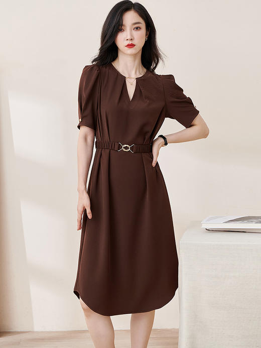 米思阳2024夏季新款时尚气质通勤纯色连衣裙短袖直筒中长裙1278 商品图3