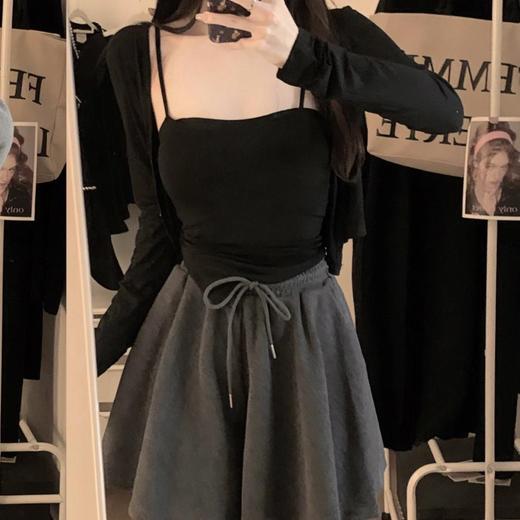 【视觉增高5cm！高腰垂感芭蕾风阔腿裤裙】亲肤柔软透气，凸显腰线，阔腿设计舒适自在，高腰设计修饰腰线，女夏季外穿运动裙裤时尚防走光短裤子粉丝专属 商品图1