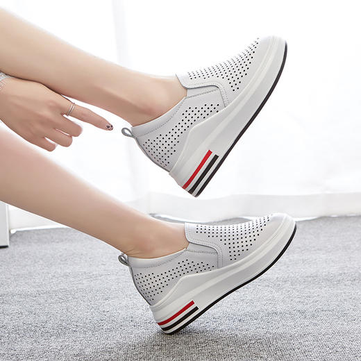 ZHR休闲小白鞋女网洞鞋2023夏秋新款一脚蹬厚底坡跟小白鞋 商品图1