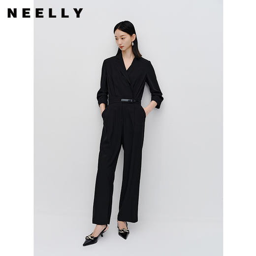 NEELLY纳俪商场同款气质黑色连体裤女雪纺收腰系带西装时尚套装N23072Q01060 商品图1