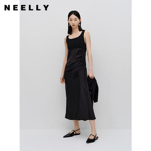 NEELLY纳俪商场同款显瘦收腰针织拼接吊带连衣裙女时尚开衫两件套N23072Z01057 商品图2