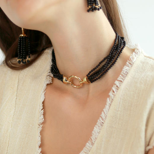 Retro Chic 意大利复古创意饰品 复古珠链项链（经典黑） 商品图2