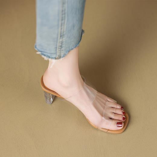 ZHR透明一字带凉鞋女2023新款夏超仙气质性感高跟鞋外穿拖鞋 商品图2