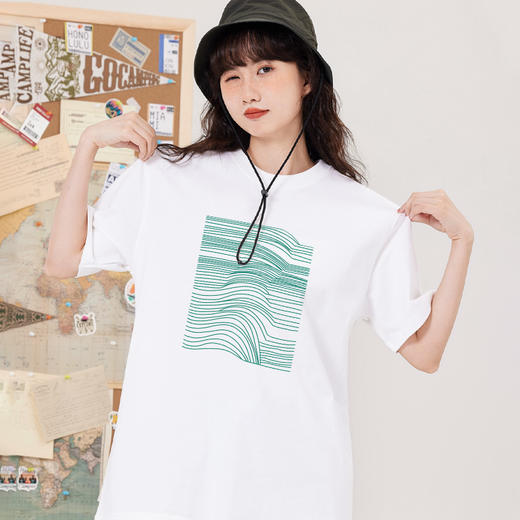 「16色可选！男女同款」简约线条设计感短袖t恤女夏季休闲情侣衫纯棉宽松半袖上衣潮 商品图1