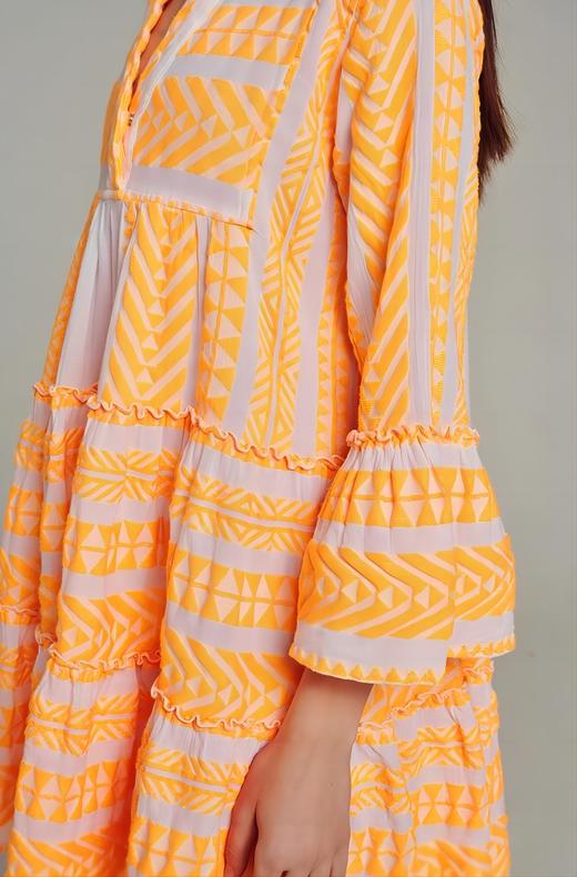 Devotion Twins - ELLA DRESS SHORT - Neon Orange / Off White - 女装 - 连身裙 - 橙色 商品图3