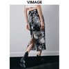 VIMAGE纬漫纪秋季新款高腰复古印花开叉半身裙V2006602 商品缩略图4