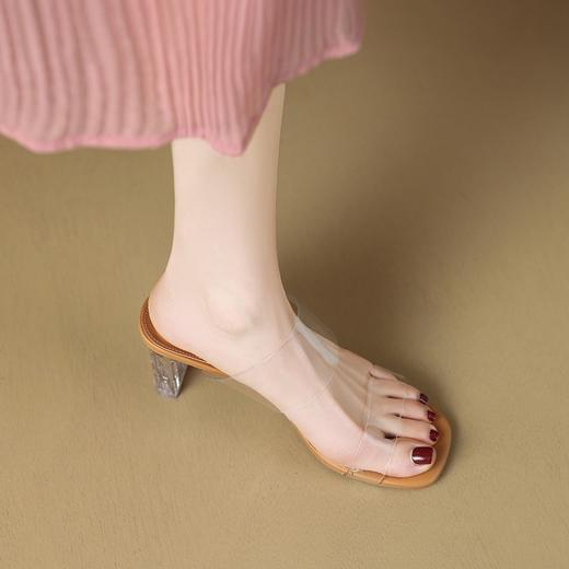 ZHR透明一字带凉鞋女2023新款夏超仙气质性感高跟鞋外穿拖鞋 商品图7