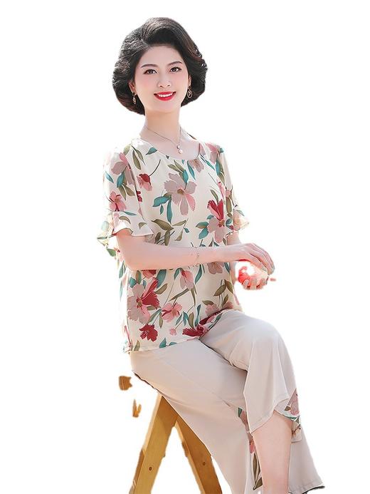 【气质妈妈夏装套装】雪纺衫女上衣，大码短袖T恤，洋气时尚。新款上架，让您焕发青春自信！ 商品图6