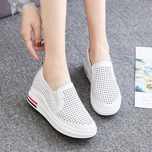 ZHR休闲小白鞋女网洞鞋2023夏秋新款一脚蹬厚底坡跟小白鞋 商品图5