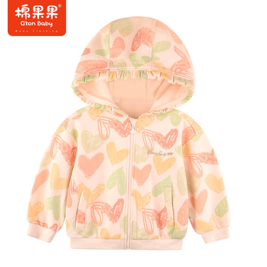 棉果果秋季新品女童满印大毛圈运动针织连帽外套M322100223432 商品图3