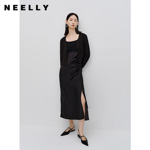 NEELLY纳俪商场同款显瘦收腰针织拼接吊带连衣裙女时尚开衫两件套N23072Z01057 商品图1