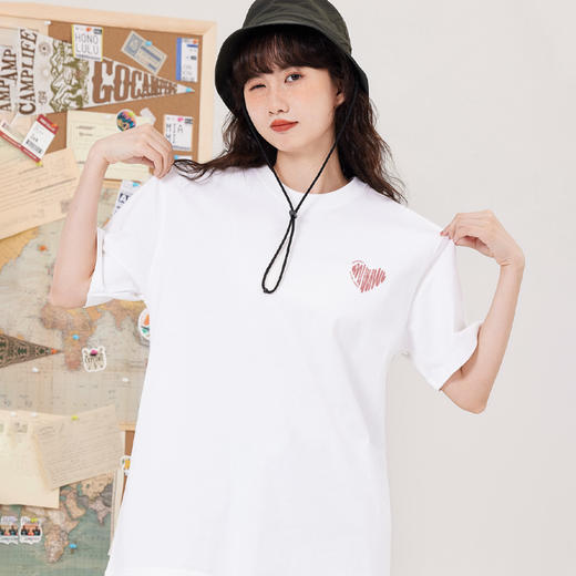 「16色可选！男女同款」桃色爱心短袖 宽松女纯棉粉色少女印花t恤夏季休闲上衣情侣装 商品图1